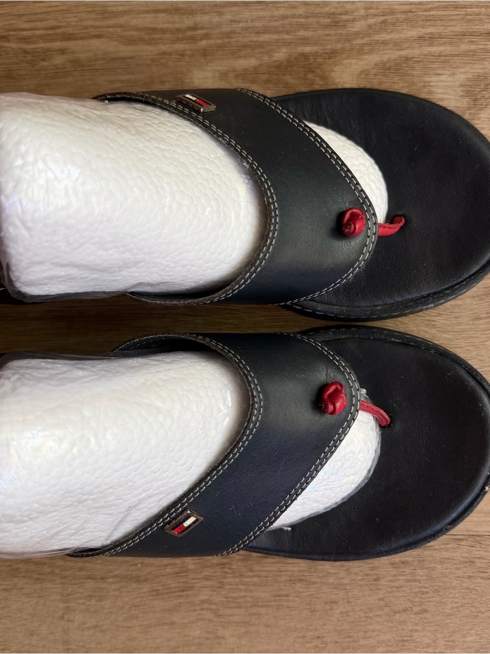 Vintage Y2K 90s Tommy Hilfiger Navy thong platform wedge with Red Accent